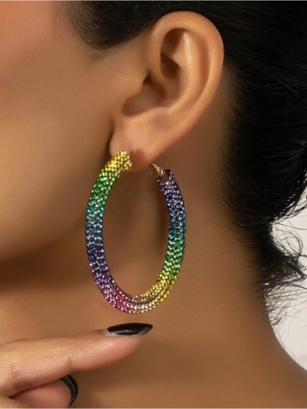 NWT Rainbow Rhinestone Sparkly Hoop Earrings